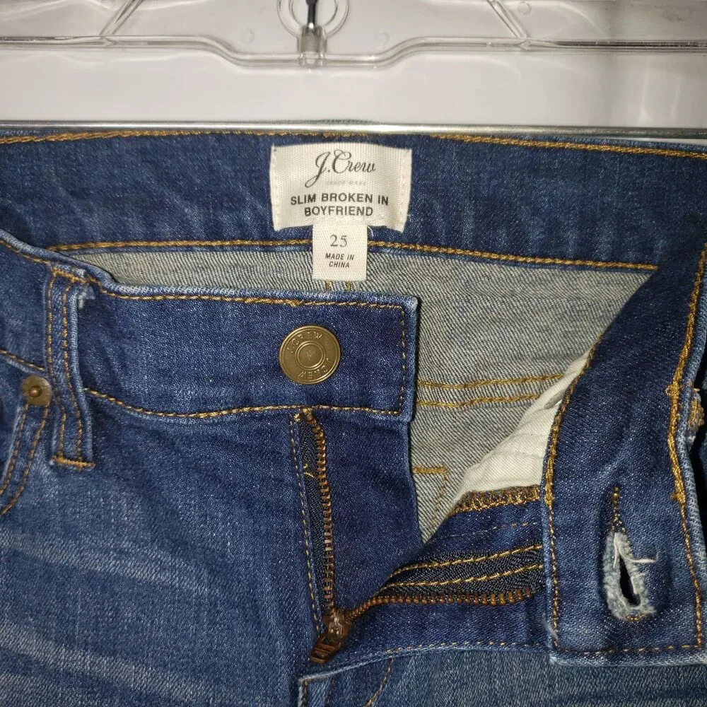 J. CREW Slim Broken In Boyfriend Denim Blue Jeans Women's Size 25